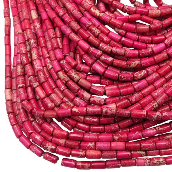 Jaspis cesarski różowy walce 4x8 mm (sznur 37,5 cm)