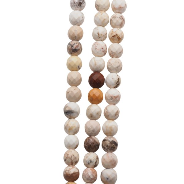 Turkus (howlit) kulka fasetowany 8mm biały - kolor kości słoniowej (sznur)