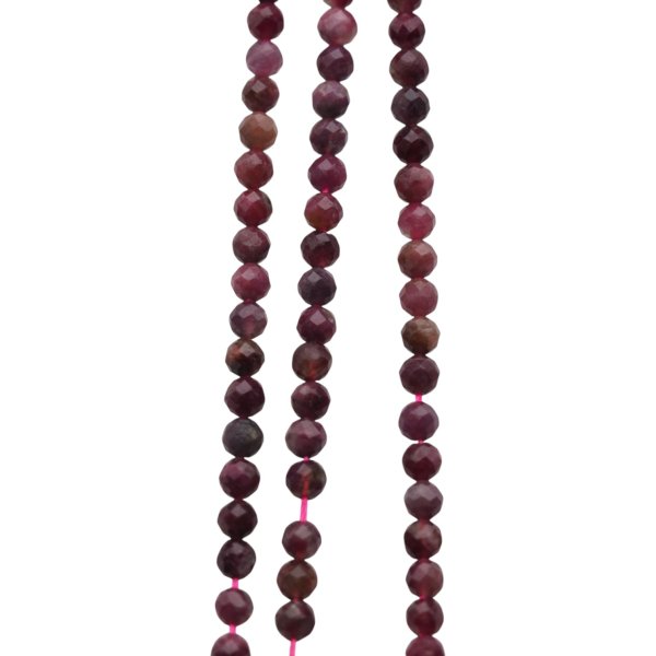 Turmalin Rubelit fasetowany - kulki 4 mm (sznur)