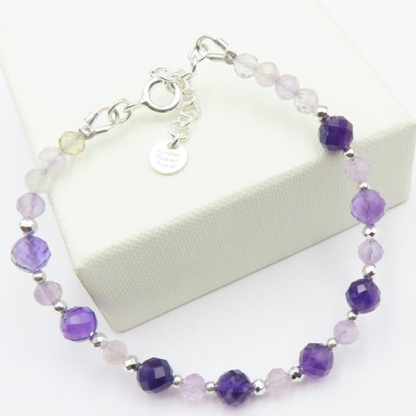 Ametyst, Ametryn i Hematyt w srebrze - bransoletka