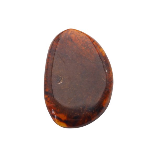 Naturalny bursztyn bałtycki – kaboszon 32x27x13 mm - przezroczysty z inkluzjami organicznymi, obustronnie wypukły