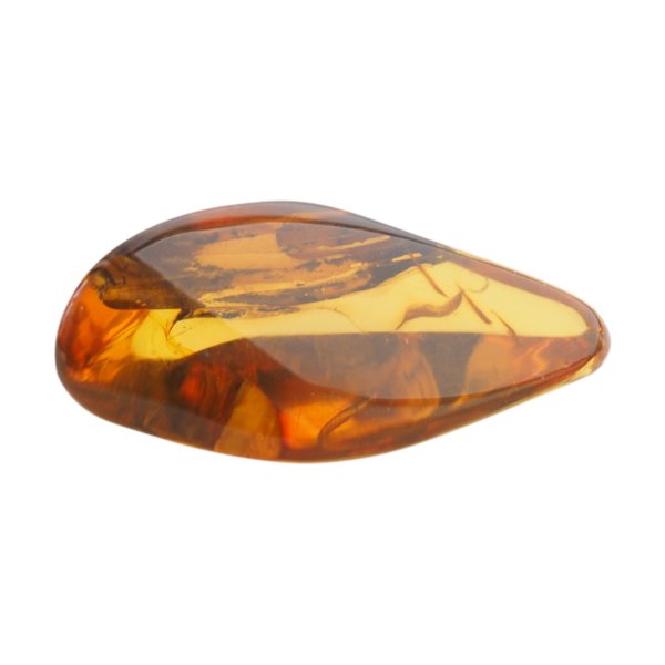 Naturalny bursztyn bałtycki – kaboszon 42x23x13 mm, przezroczysty ze szczątkami organicznymi, obustronnie wypukły