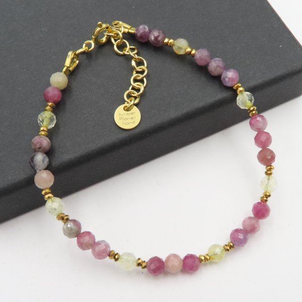 Cytryn, Turmalin, Hematyt i srebro złocone - bransoletka 