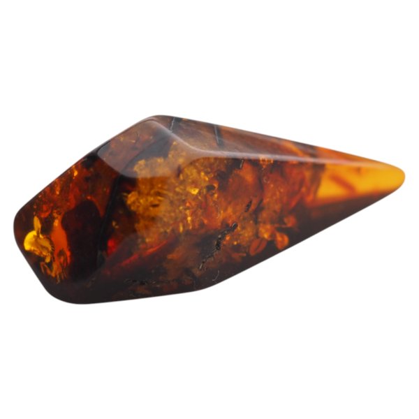 Naturalny bursztyn bałtycki koniakowy – kaboszon 43x22x16 mm, cięte ścianki, płaski spód