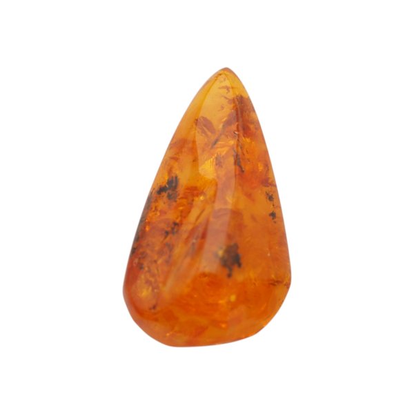 Naturalny bursztyn bałtycki z łuskami – kaboszon 34x19x13 mm, nieregularny, wypukły spód