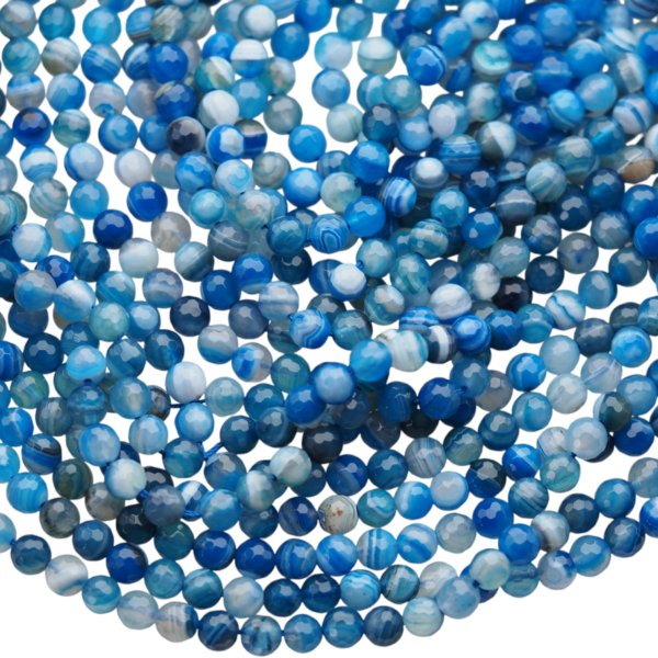 Agat kulka fasetowany 6mm niebieski (sznur)