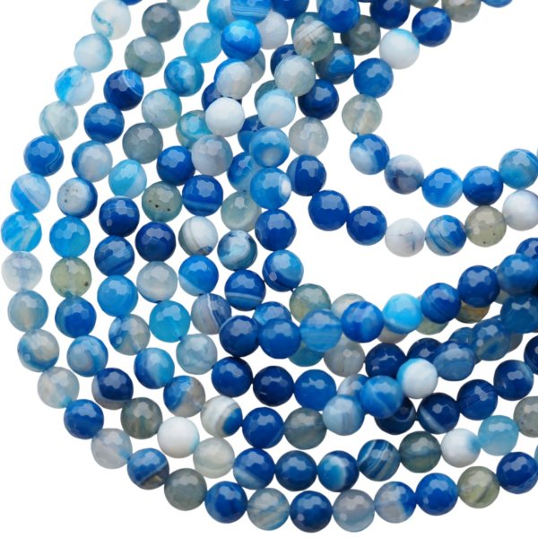 Agat kulka fasetowany 8mm niebieski (sznur)