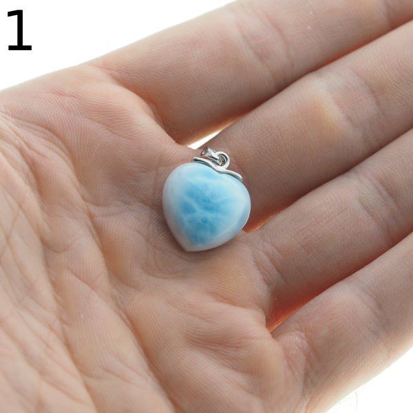 Larimar i srebro rodowane - zawieszka serce 15-16 mm