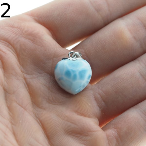 Larimar i srebro rodowane - zawieszka serce 15-16 mm
