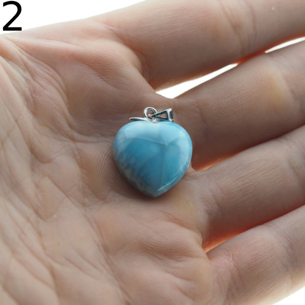 Larimar i srebro rodowane - zawieszka serce 18 mm