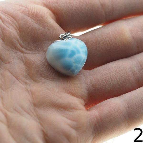 Larimar i srebro rodowane - zawieszka serce 20 mm