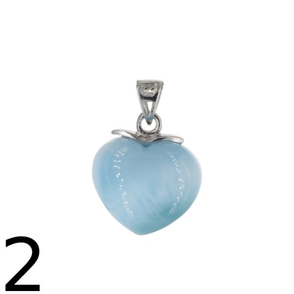Larimar i srebro rodowane - zawieszka serce 14-15 mm