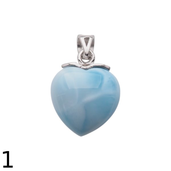 Larimar i srebro rodowane - zawieszka serce 14-15 mm