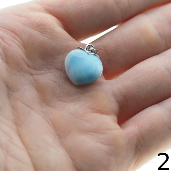 Larimar i srebro rodowane - zawieszka serce 14-15 mm