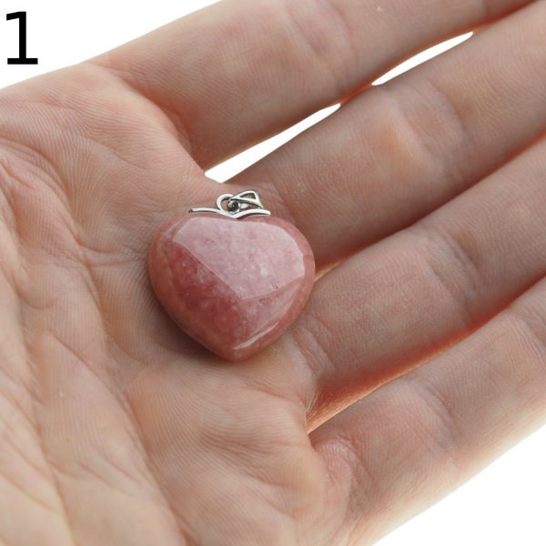 Rodochrozyt i srebro rodowane - zawieszka serce 22 mm