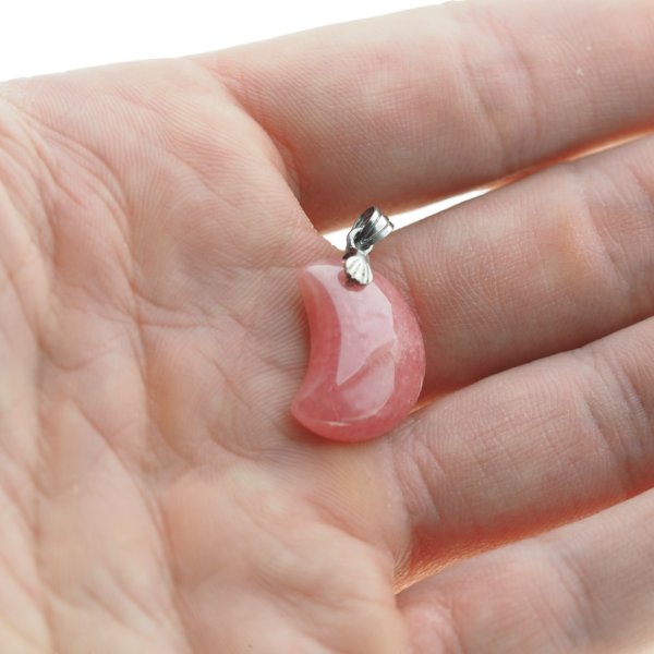 Rodochrozyt i srebro oksydowane - zawieszka księżyc