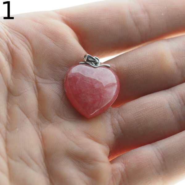 Rodochrozyt i srebro rodowane - zawieszka serce 21 mm