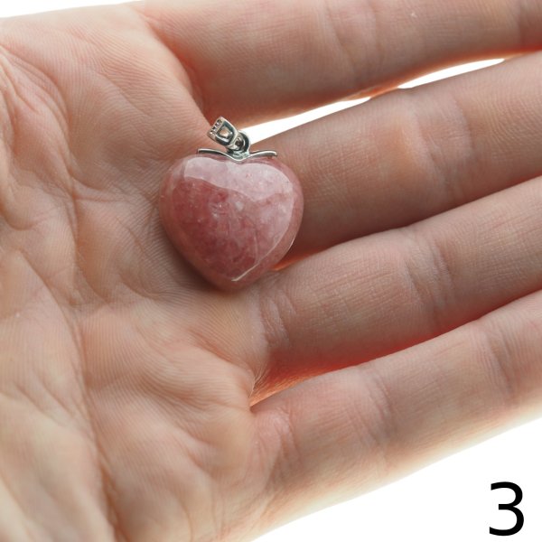 Rodochrozyt i srebro rodowane - zawieszka serce 21 mm