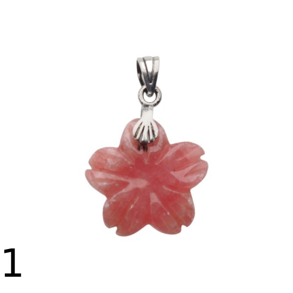 Rodochrozyt rzeźbiony i srebro oksydowane - zawieszka kwiatek 15-17 mm