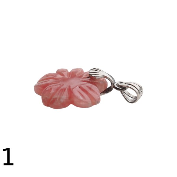 Rodochrozyt rzeźbiony i srebro oksydowane - zawieszka kwiatek 15-17 mm
