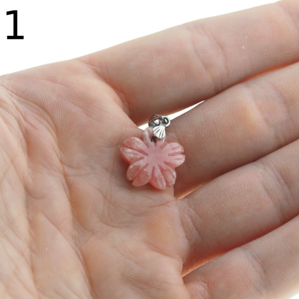 Rodochrozyt rzeźbiony i srebro oksydowane - zawieszka kwiatek 15-17 mm