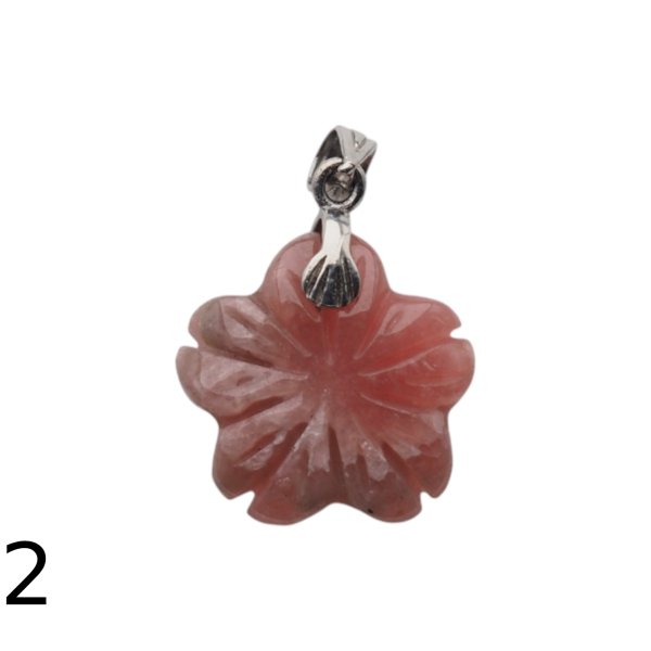 Rodochrozyt rzeźbiony i srebro oksydowane - zawieszka kwiatek 15-17 mm