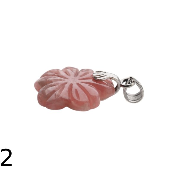 Rodochrozyt rzeźbiony i srebro oksydowane - zawieszka kwiatek 15-17 mm