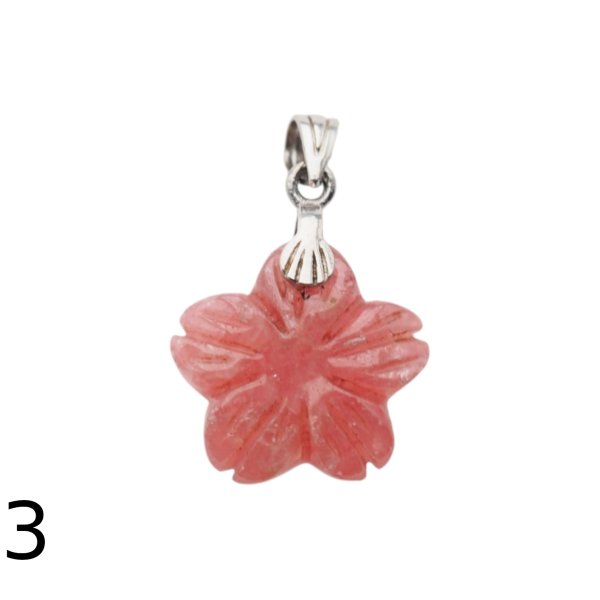 Rodochrozyt rzeźbiony i srebro oksydowane - zawieszka kwiatek 15-17 mm