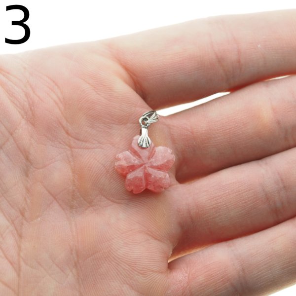 Rodochrozyt rzeźbiony i srebro oksydowane - zawieszka kwiatek 15-17 mm