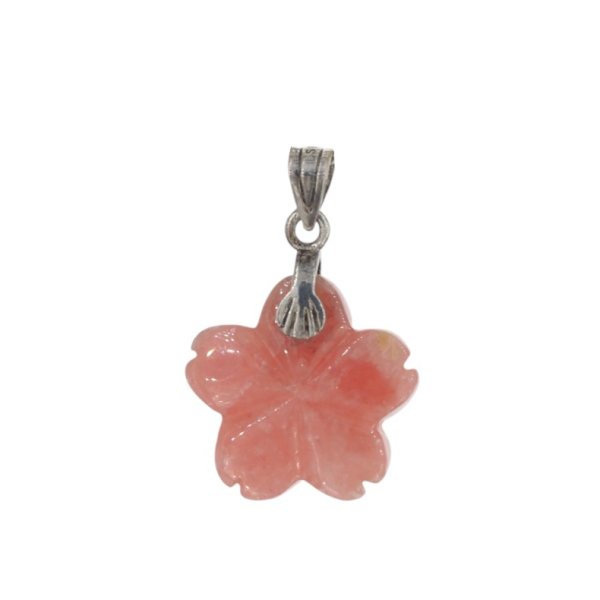 Rodochrozyt rzeźbiony i srebro oksydowane - zawieszka kwiatek 15-17 mm