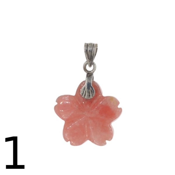 Rodochrozyt rzeźbiony i srebro oksydowane - zawieszka kwiatek 15-17 mm