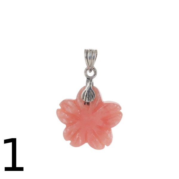 Rodochrozyt rzeźbiony i srebro oksydowane - zawieszka kwiatek 15-17 mm