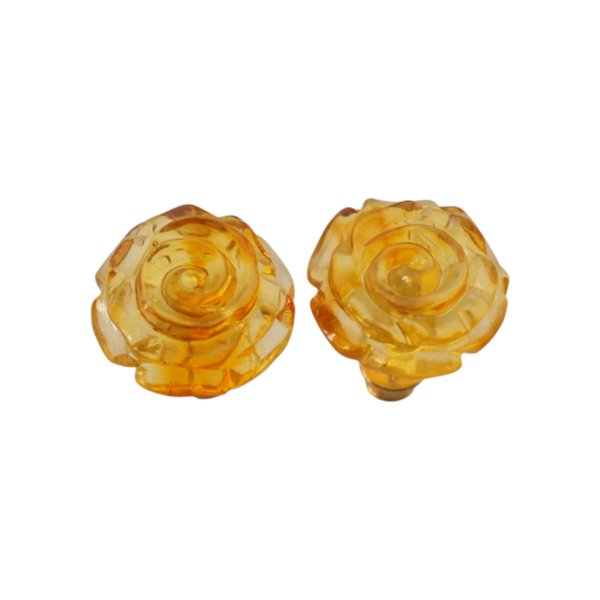 Bursztyn koniakowy, rzeźbiony i srebro złocone - kolczyki kwiatki (różne pary do wyboru)
