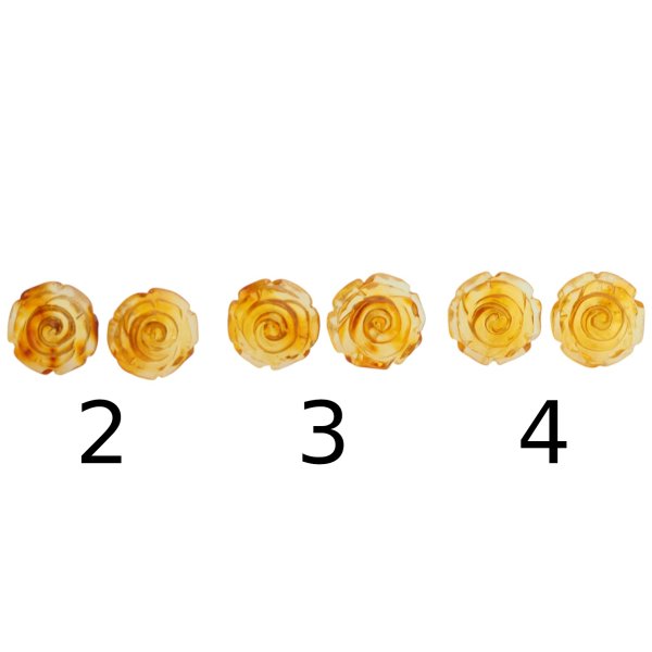 Bursztyn koniakowy, rzeźbiony i srebro złocone - kolczyki kwiatki (różne pary do wyboru)