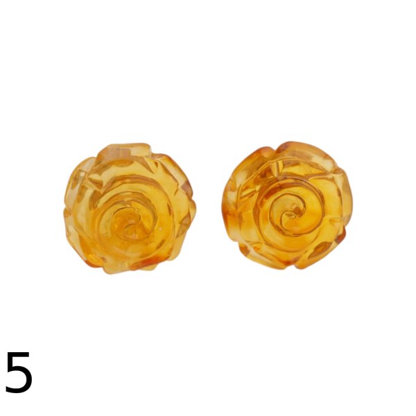 Bursztyn koniakowy, rzeźbiony i srebro złocone - kolczyki kwiatki (różne pary do wyboru)