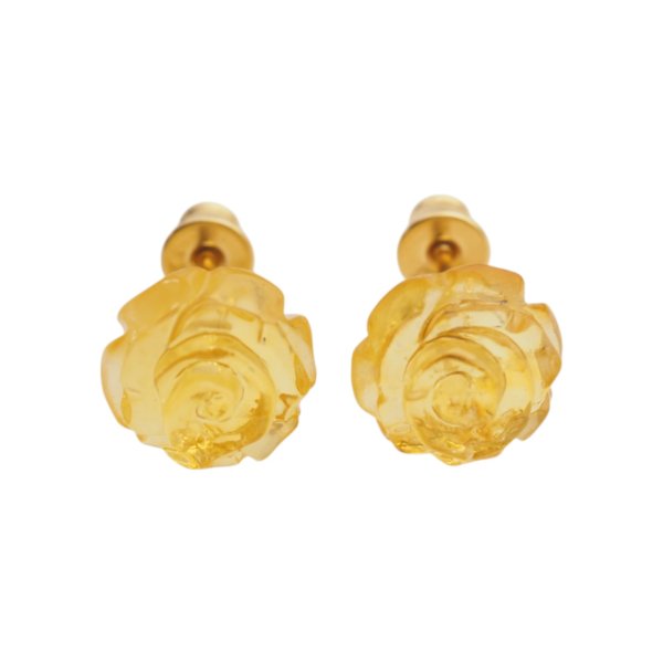Bursztyn miodowy, rzeźbiony i srebro złocone - kolczyki kwiatki (różne pary do wyboru)
