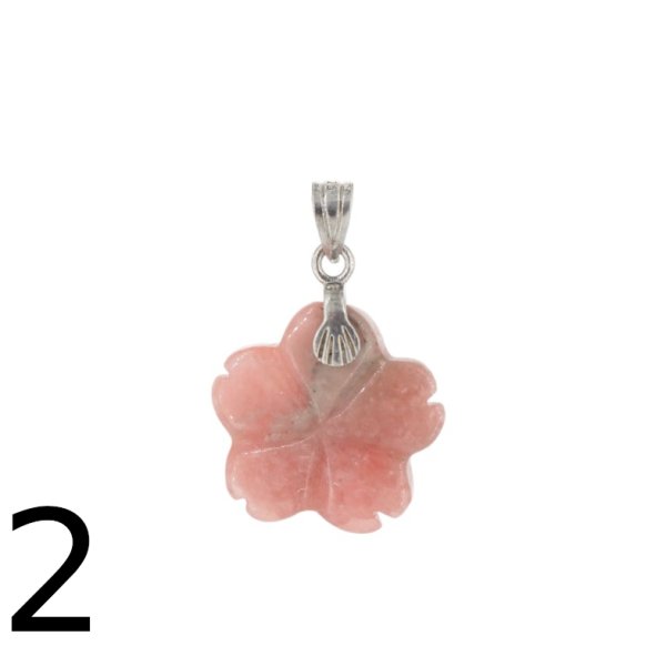 Rodochrozyt rzeźbiony i srebro oksydowane - zawieszka kwiatek 15-17 mm