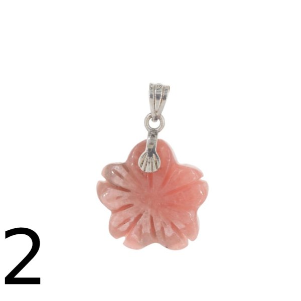 Rodochrozyt rzeźbiony i srebro oksydowane - zawieszka kwiatek 15-17 mm