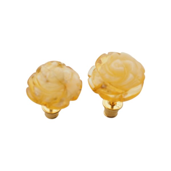 Bursztyn mleczno-przezroczysty rzeźbiony i srebro złocone - kolczyki kwiatki (różne pary do wyboru)