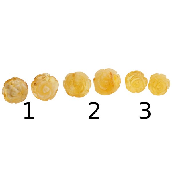 Bursztyn mleczno-przezroczysty rzeźbiony i srebro złocone - kolczyki kwiatki (różne pary do wyboru)