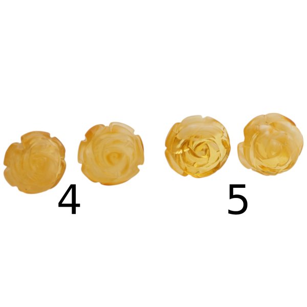 Bursztyn mleczno-przezroczysty rzeźbiony i srebro złocone - kolczyki kwiatki (różne pary do wyboru)