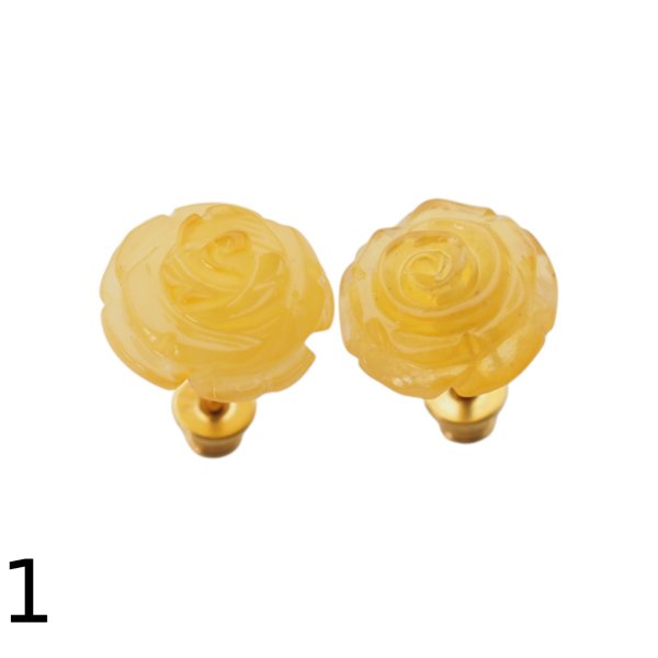 Bursztyn mleczny, rzeźbiony i srebro złocone - kolczyki kwiatki (różne pary do wyboru)