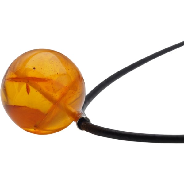 Bursztyn spłaszczona kulka 25 mm i srebro - naszyjnik na rzemieniu