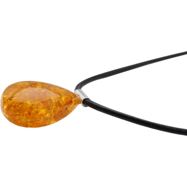 Bursztyn z łuskami i srebro - naszyjnik na rzemieniu