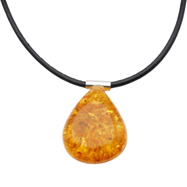 Bursztyn z łuskami i srebro - naszyjnik na rzemieniu