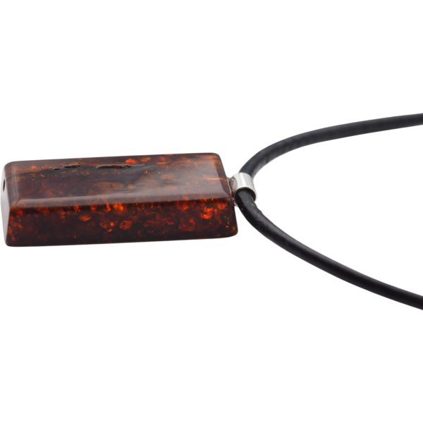 Koniakowy Bursztyn prostokątny z łuskami i srebro - naszyjnik na rzemieniu