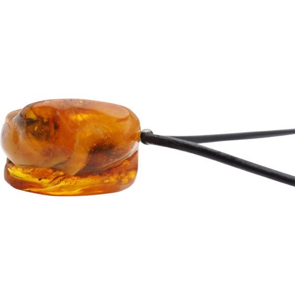 Muchy, inkluzje roślinne w bursztynie i srebro - naszyjnik na rzemieniu