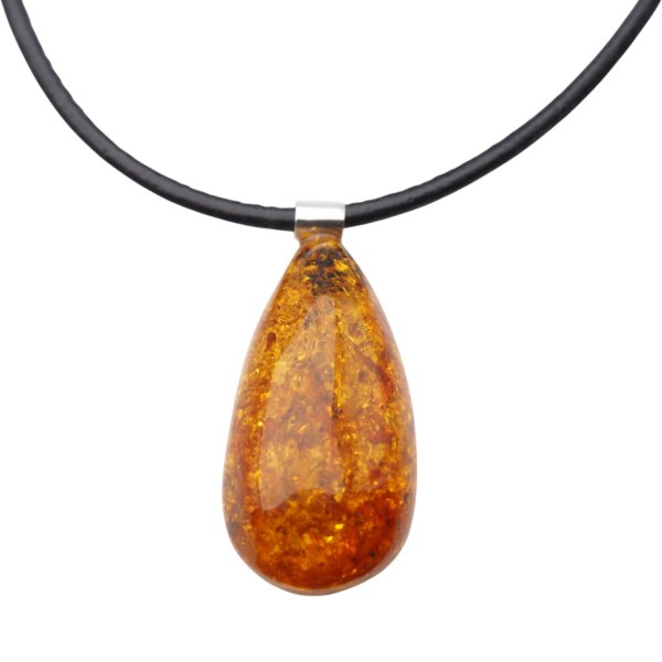 Naturalny Bursztyn i srebro - naszyjnik na rzemieniu