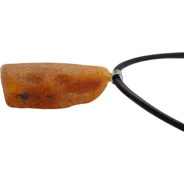 Naturalny Bursztyn surowy mleczny i srebro - naszyjnik na rzemieniu