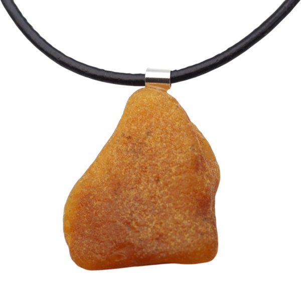 Naturalny Bursztyn surowy mleczny i srebro - naszyjnik na rzemieniu